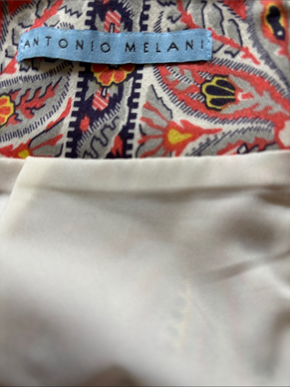ANTONIO MELANI Cream Pencil Skirt with Coral & Yellow Paisley - Picture 5 of 6